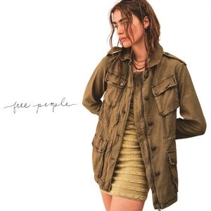 Free People Not Your Brothers Surplus Jacket - Olive Green - Size M